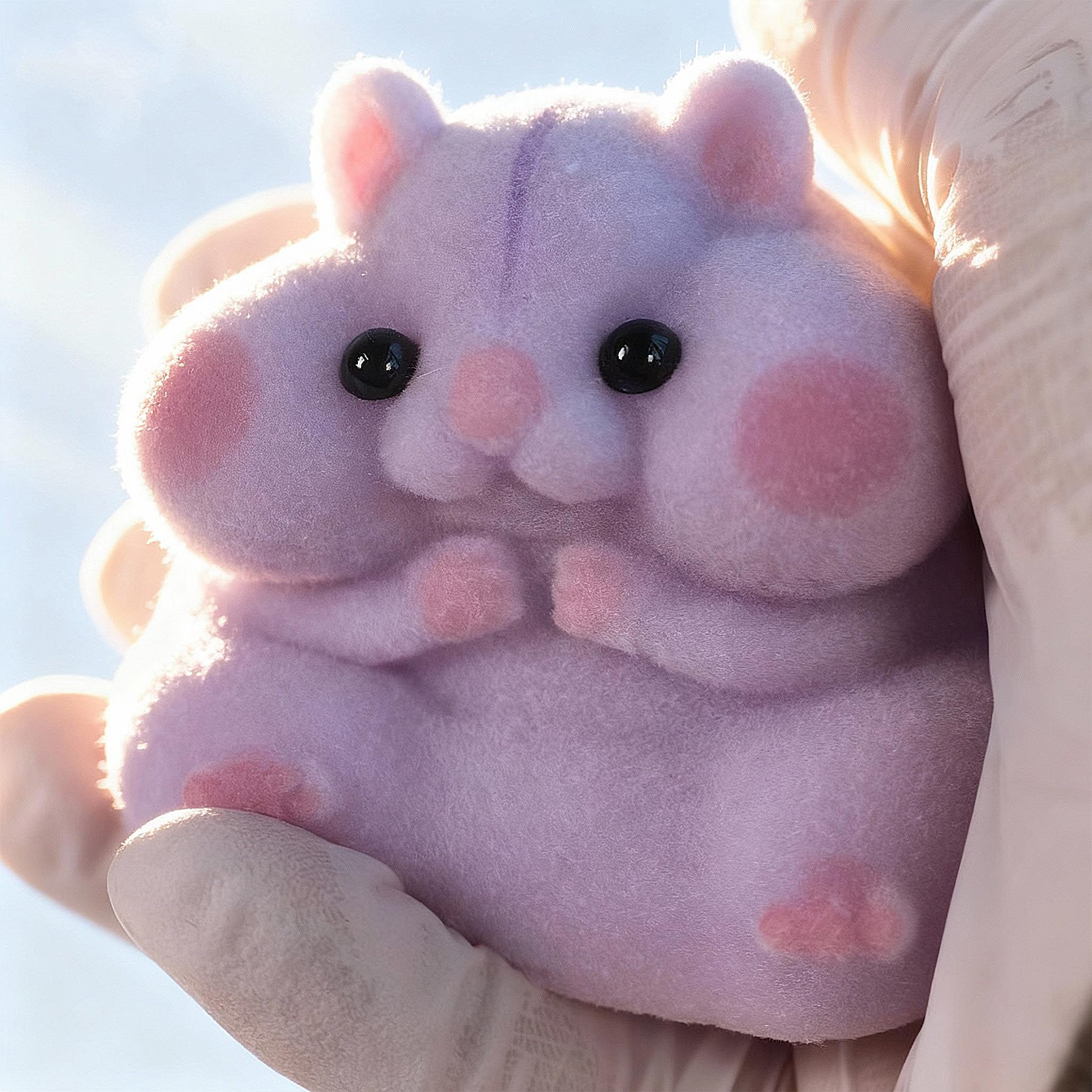 Taba squishy hamster toy lounging pose highlights durable furry texture for daily use.
