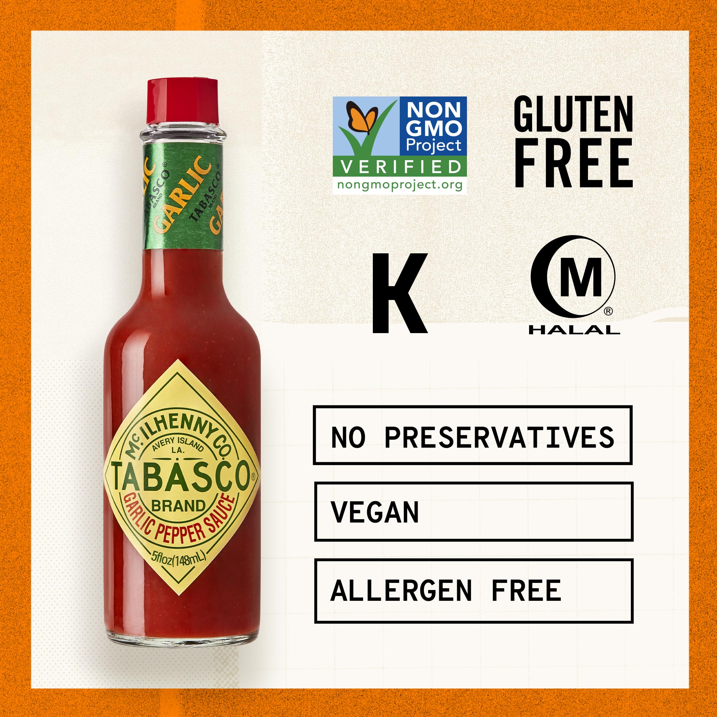 TABASCO sauce drizzle over pizza for balanced heat with garlic.