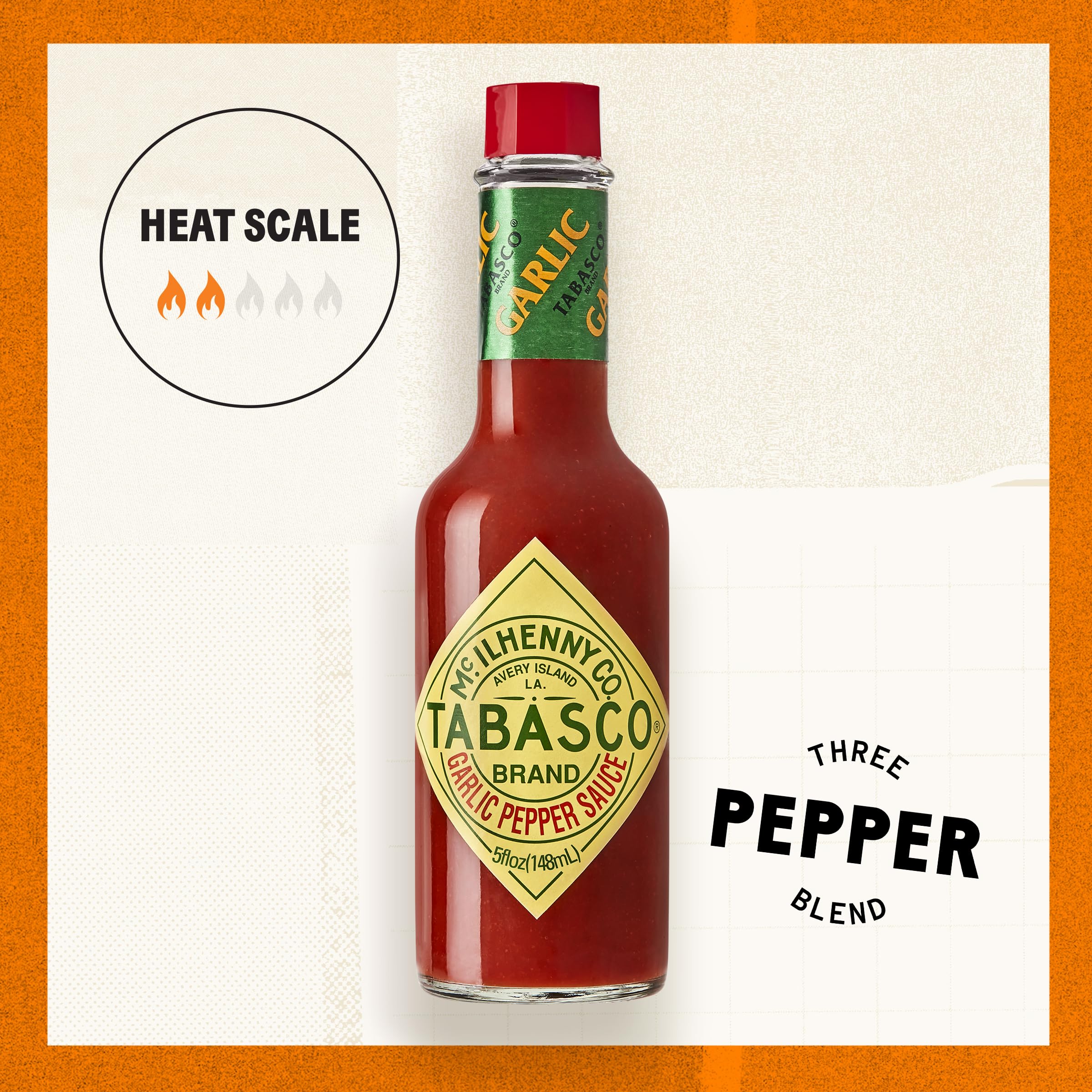 TABASCO Cayenne Garlic Pepper Sauce being poured to boost marinara and dips.