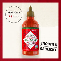 TABASCO Sriracha sauce being poured from glass bottle for flavor boost