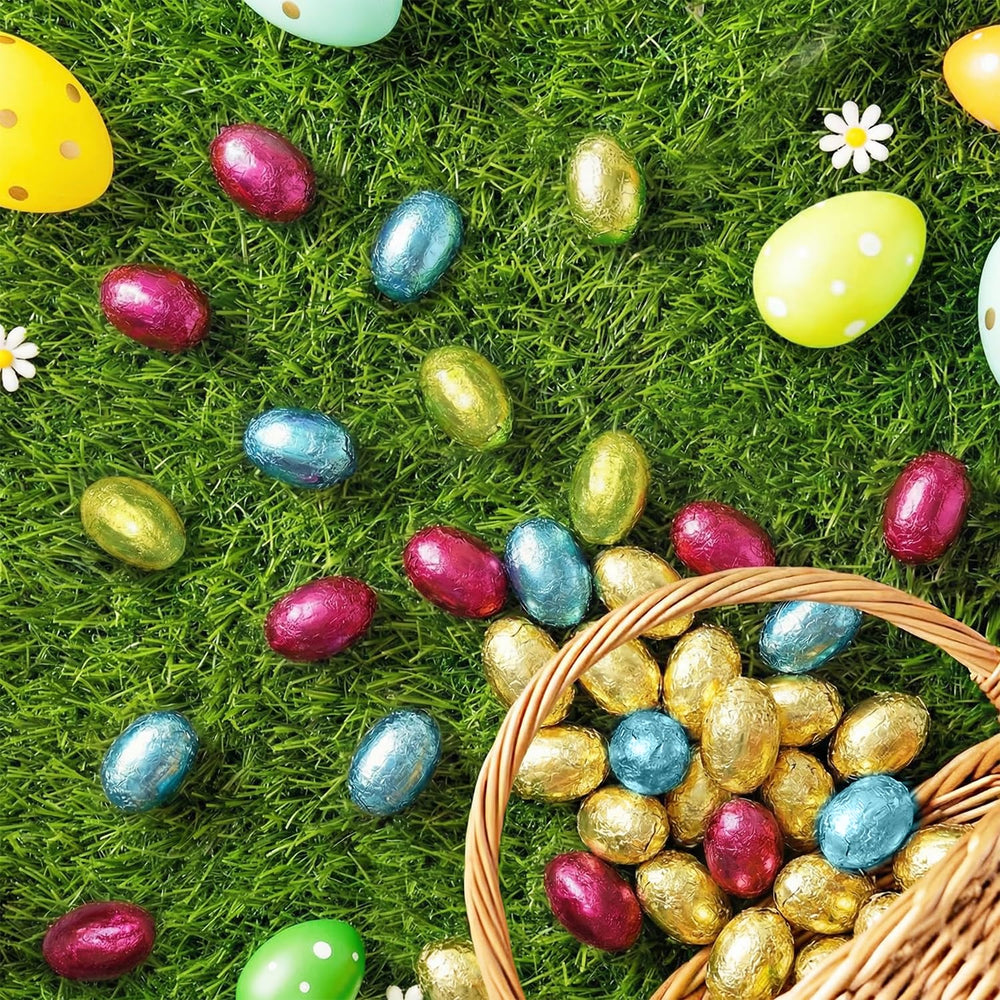 Colorful foil-wrapped Taboom eggs perfect for egg hunts and candy buffets.