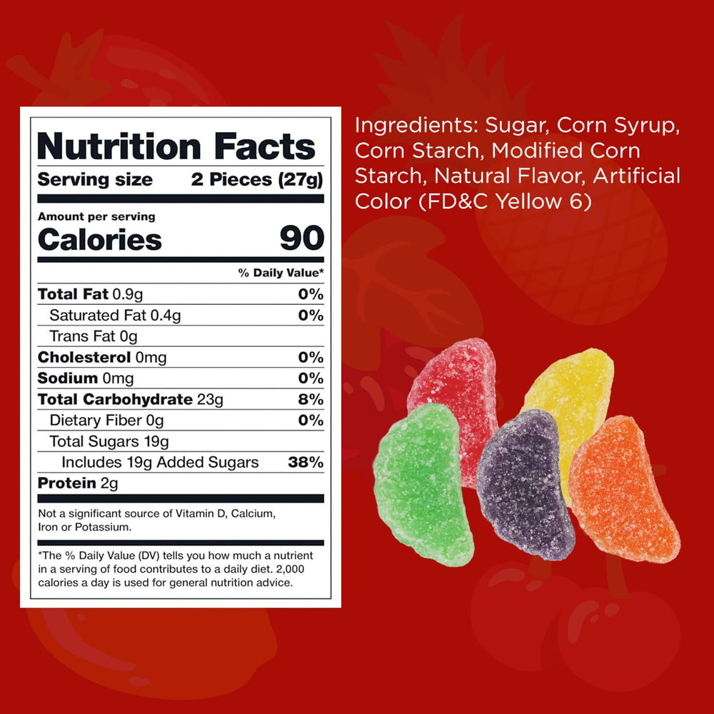 Taboom fruit slices show soft chewy centers with a light sugar dust.