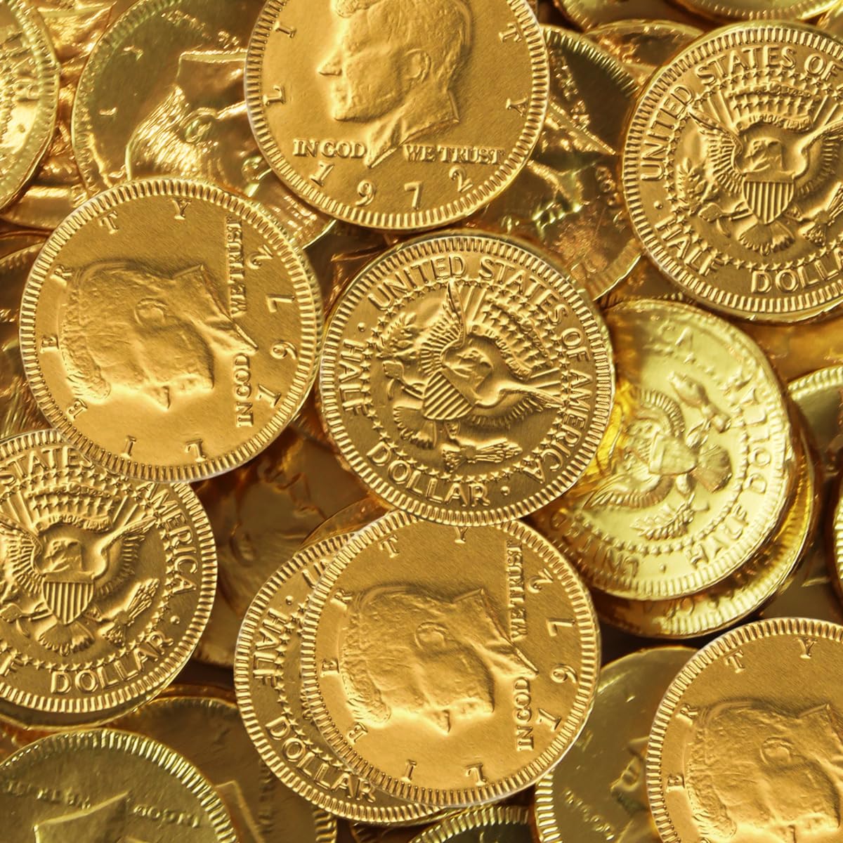 Group of Taboom chocolate coins arranged for party favors and gift baskets.