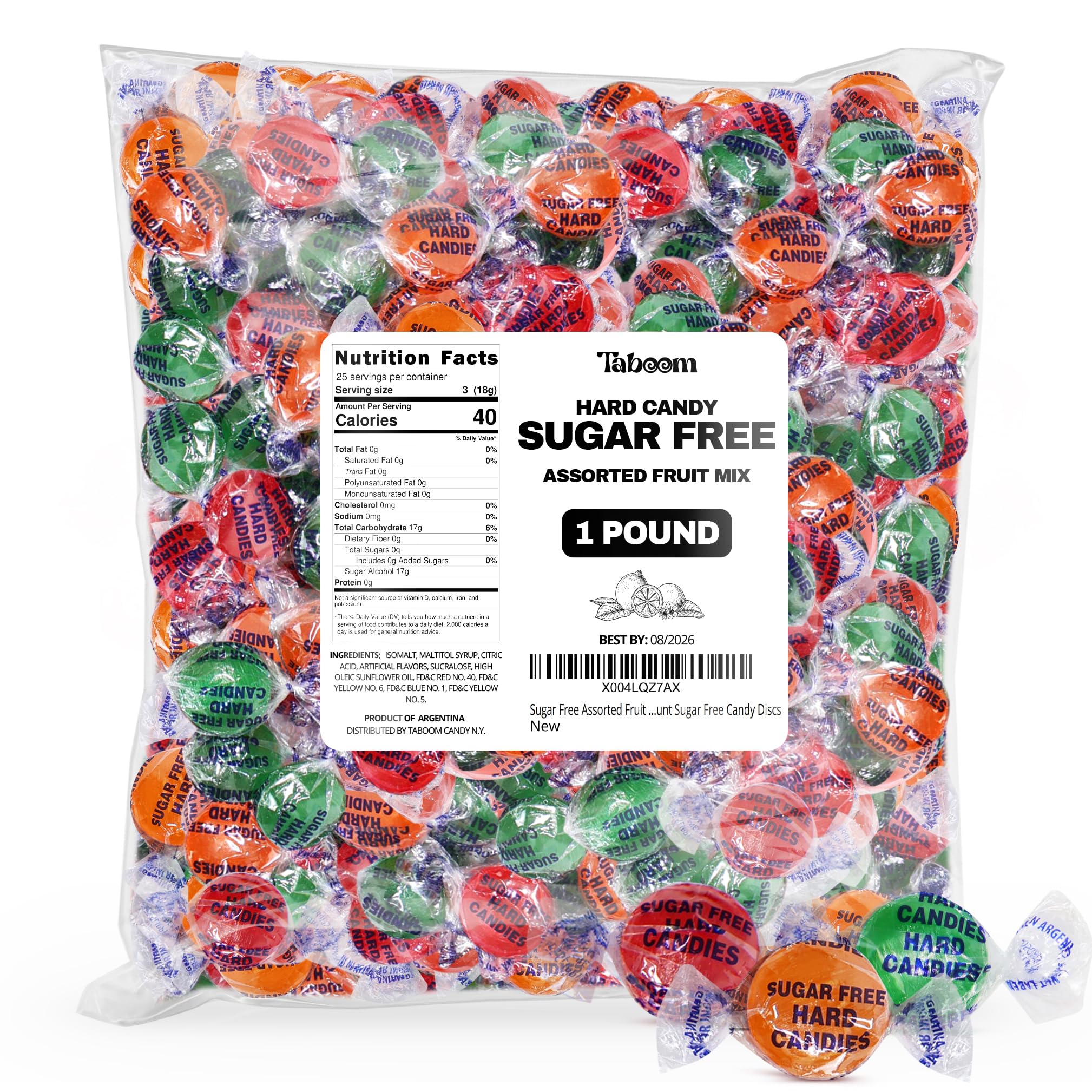 Taboom sugar-free hard candy assortment in colorful wrappers for guilt-free snacking