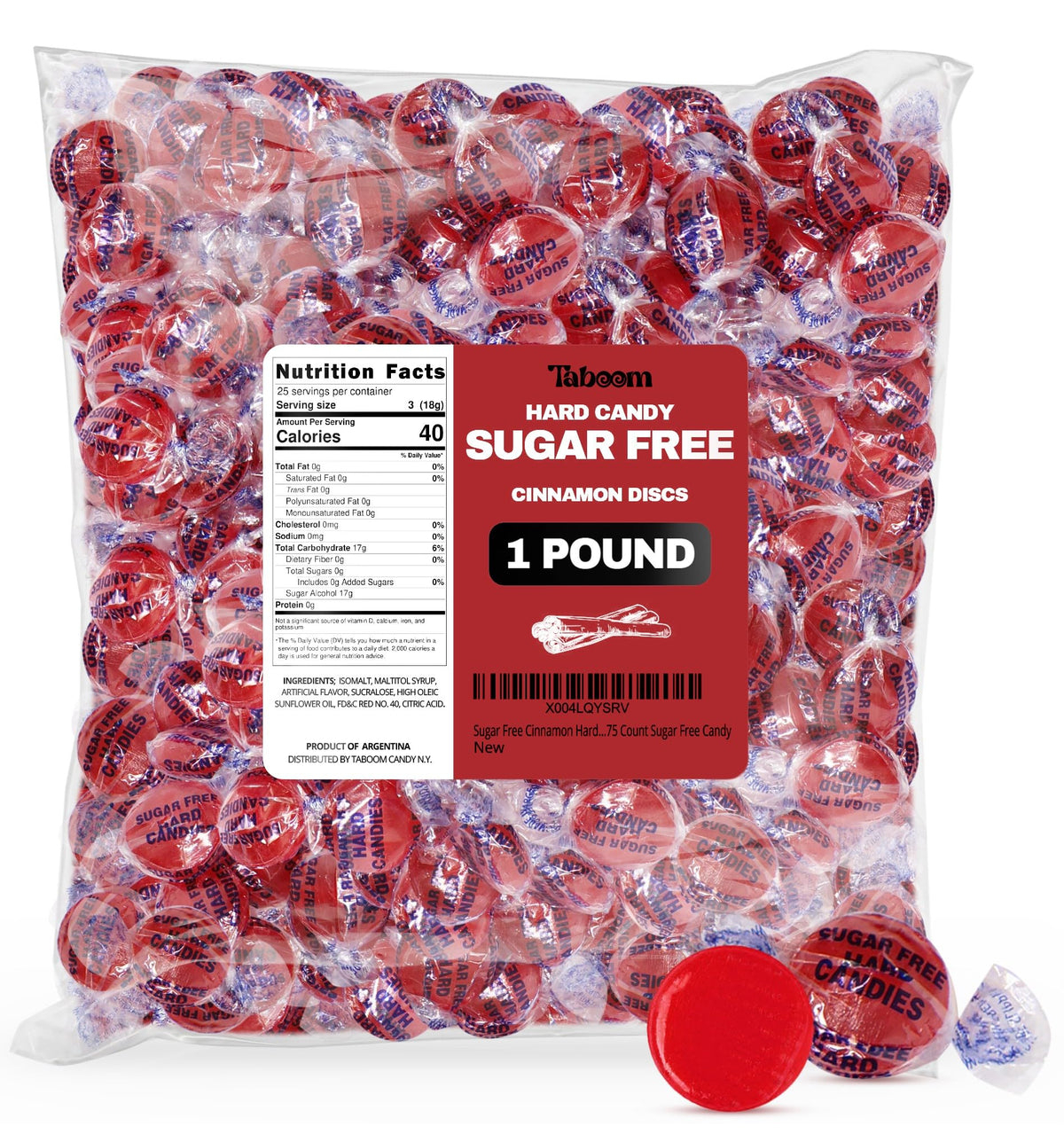 Taboom sugar-free hot cinnamon discs packshot highlighting bold flavor without sugar.