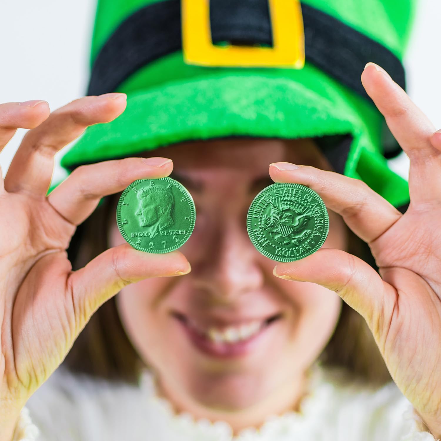 Taboom coins as table decor for Leprechaun-themed gatherings.