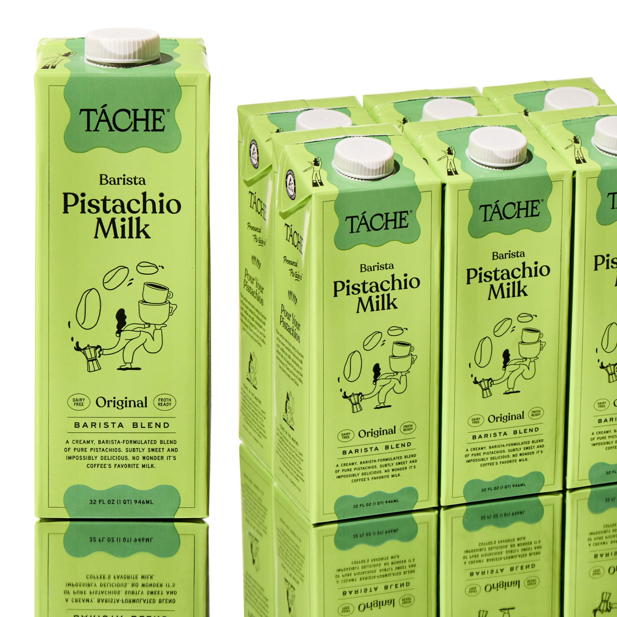 Táche Pistachio Milk carton-front, premium vegan creamer for coffee.