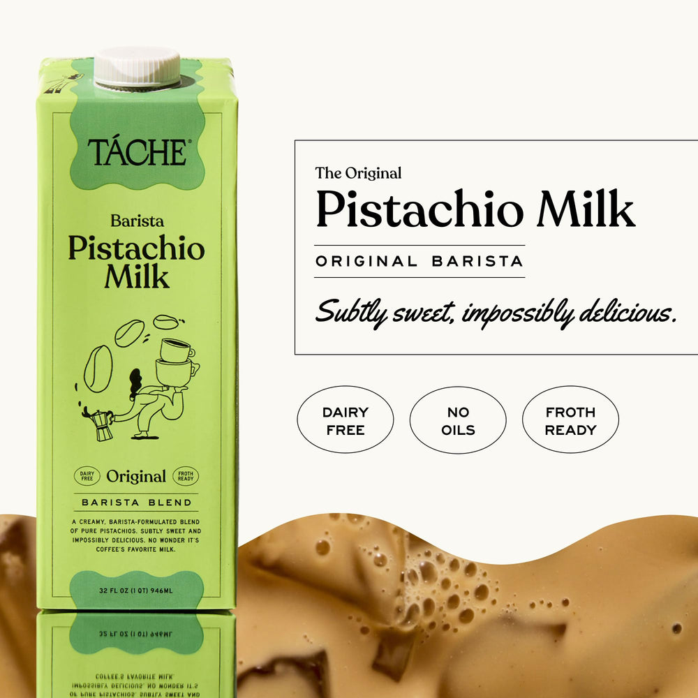Táche Pistachio Milk foamed to create barista-quality texture.