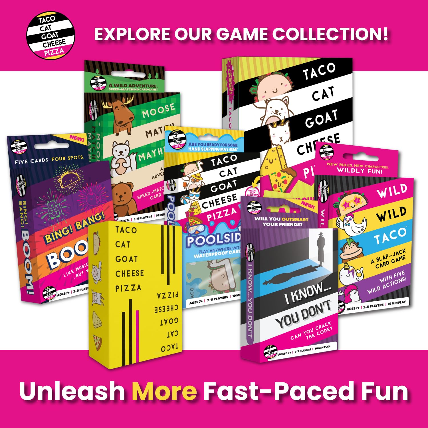 Taco Cat Goat Cheese Pizza big cards improve group visibility at events