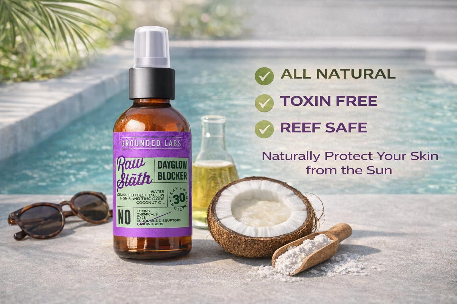Grounded Labs sunblock ingredients close-up with beef tallow and zinc oxide nourishment