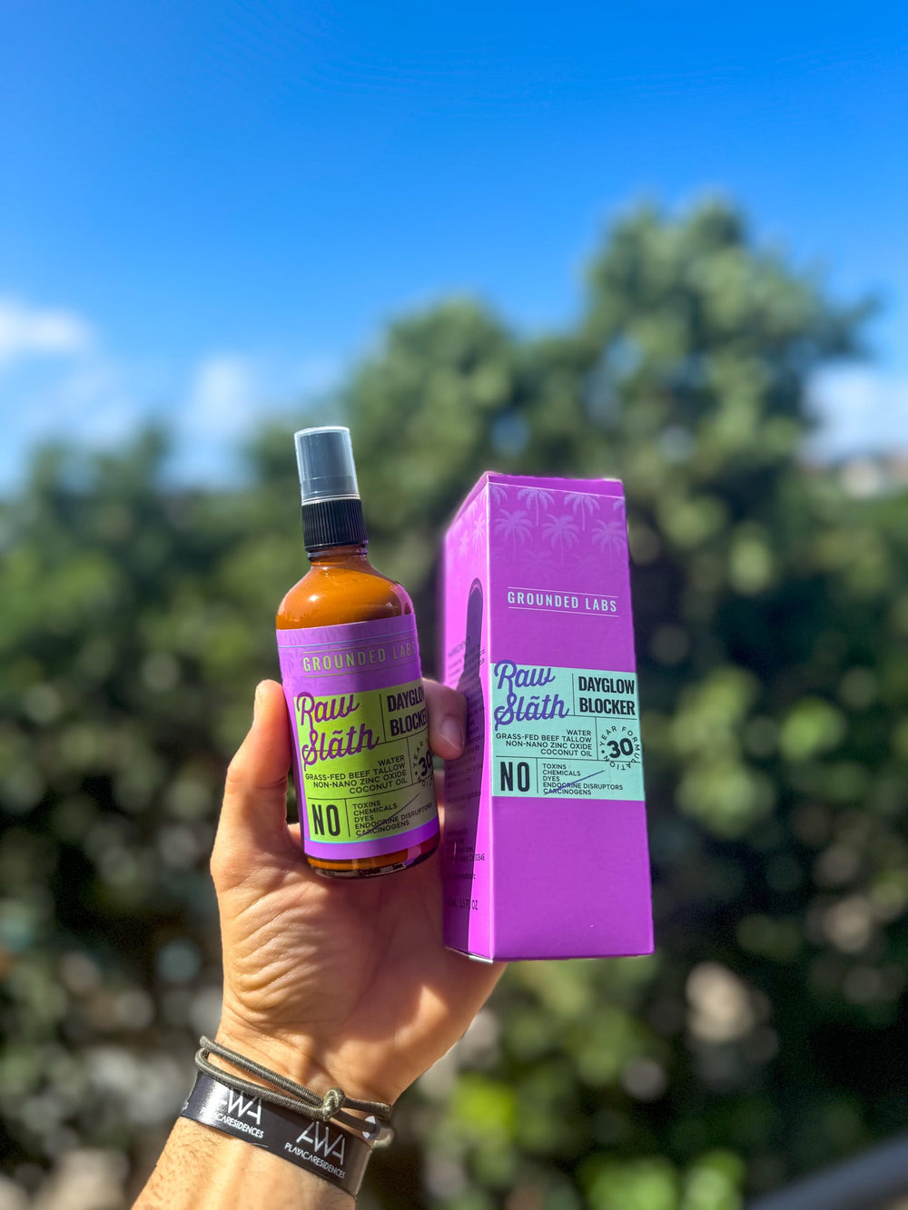 Grounded Labs sunblock outdoor hiking scene suggesting all-day coverage