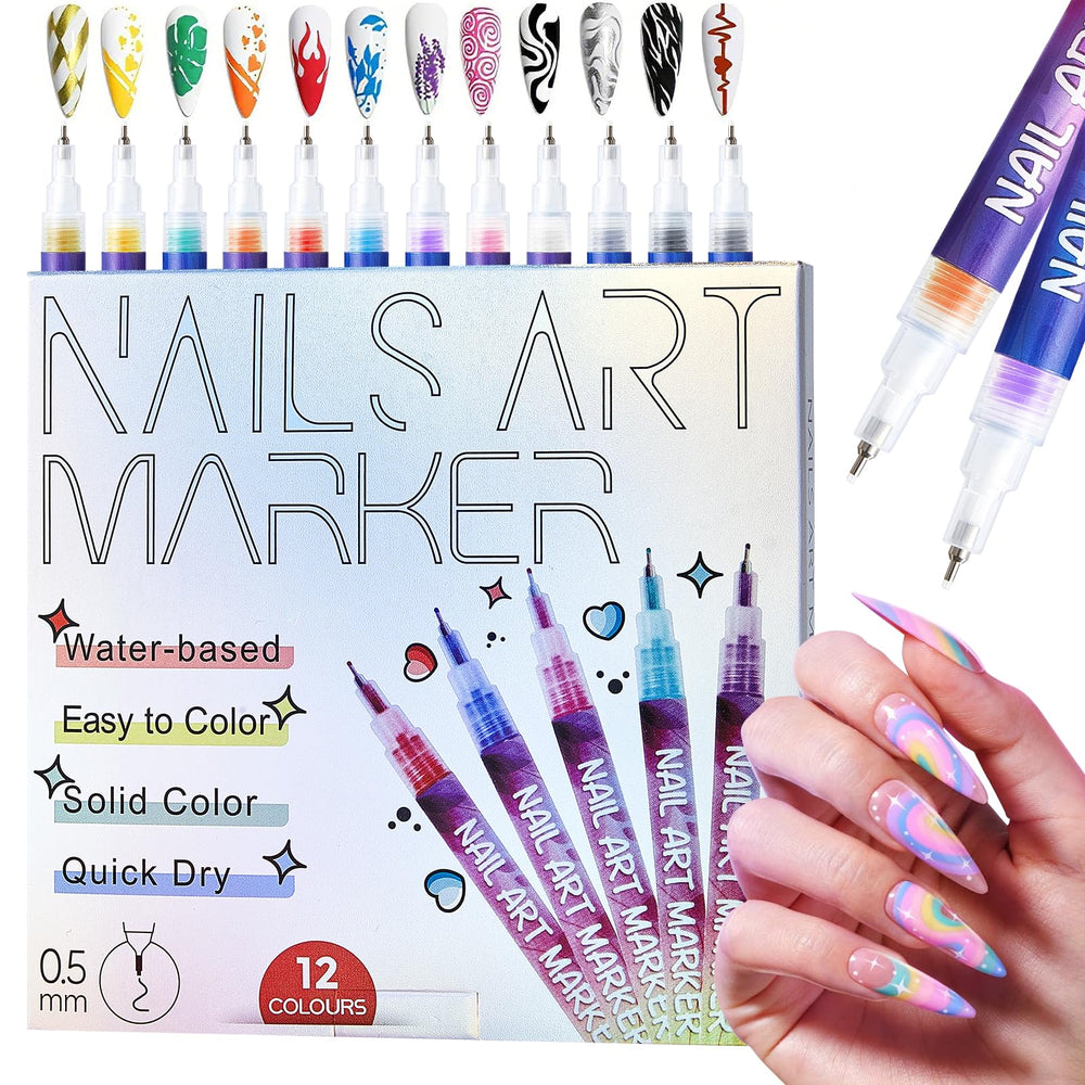 TAEERY 12-color nail art markers set swatches for vibrant inspiration