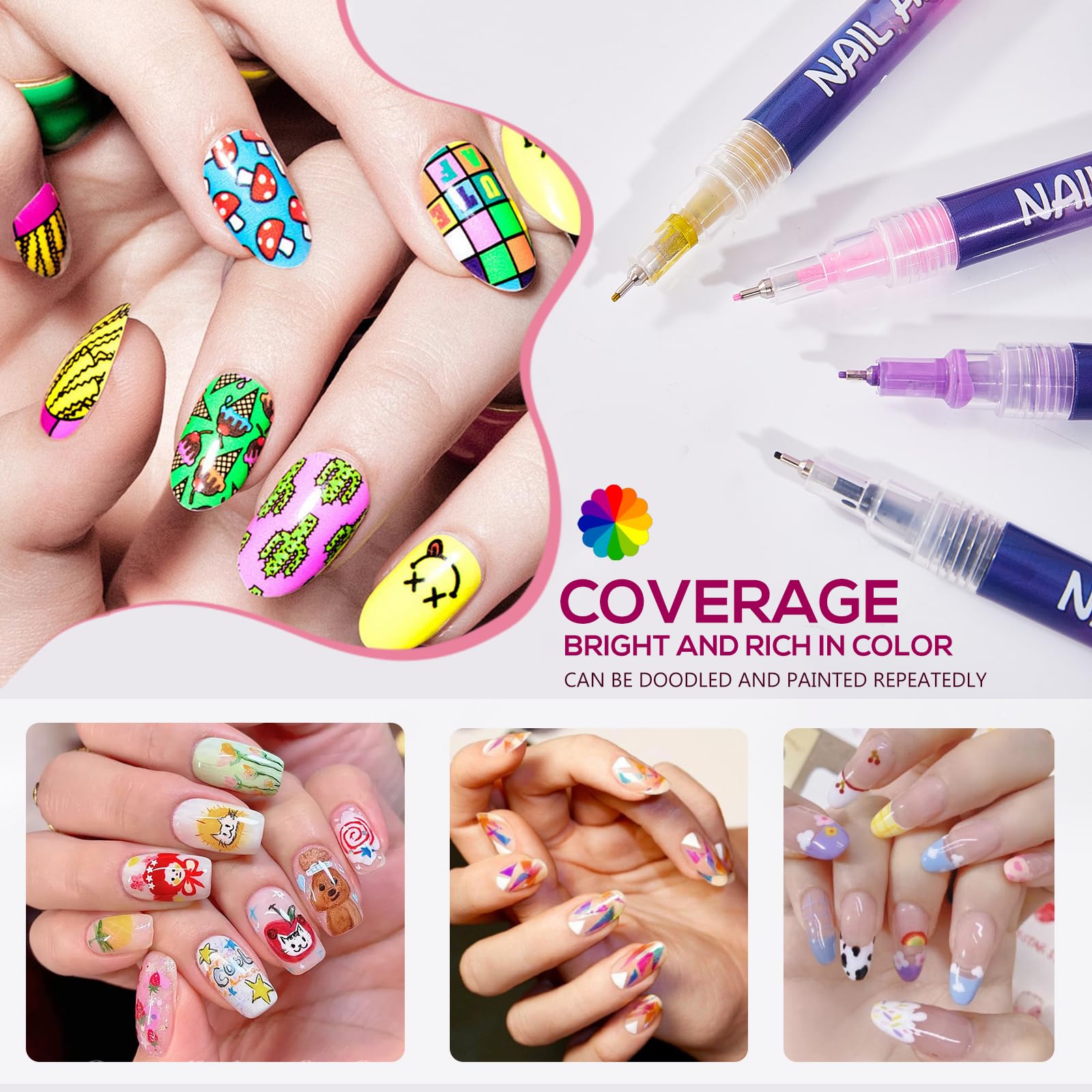TAEERY quick-dry nail pens demonstrating fast drying and smooth lines