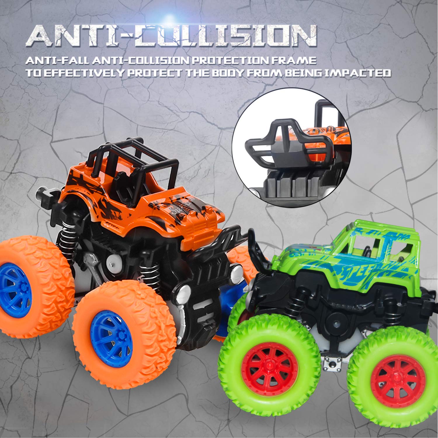 TAESSV Monster Truck green top view emphasizes stable balance on varied surfaces