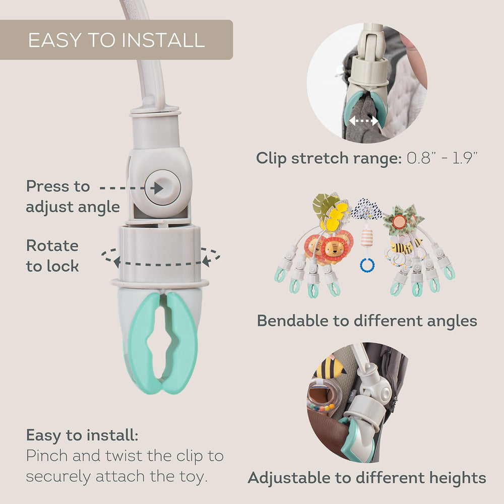 Taf Toys Savannah Adventures Arch universal attachment clip enables easy on-the-go mounting