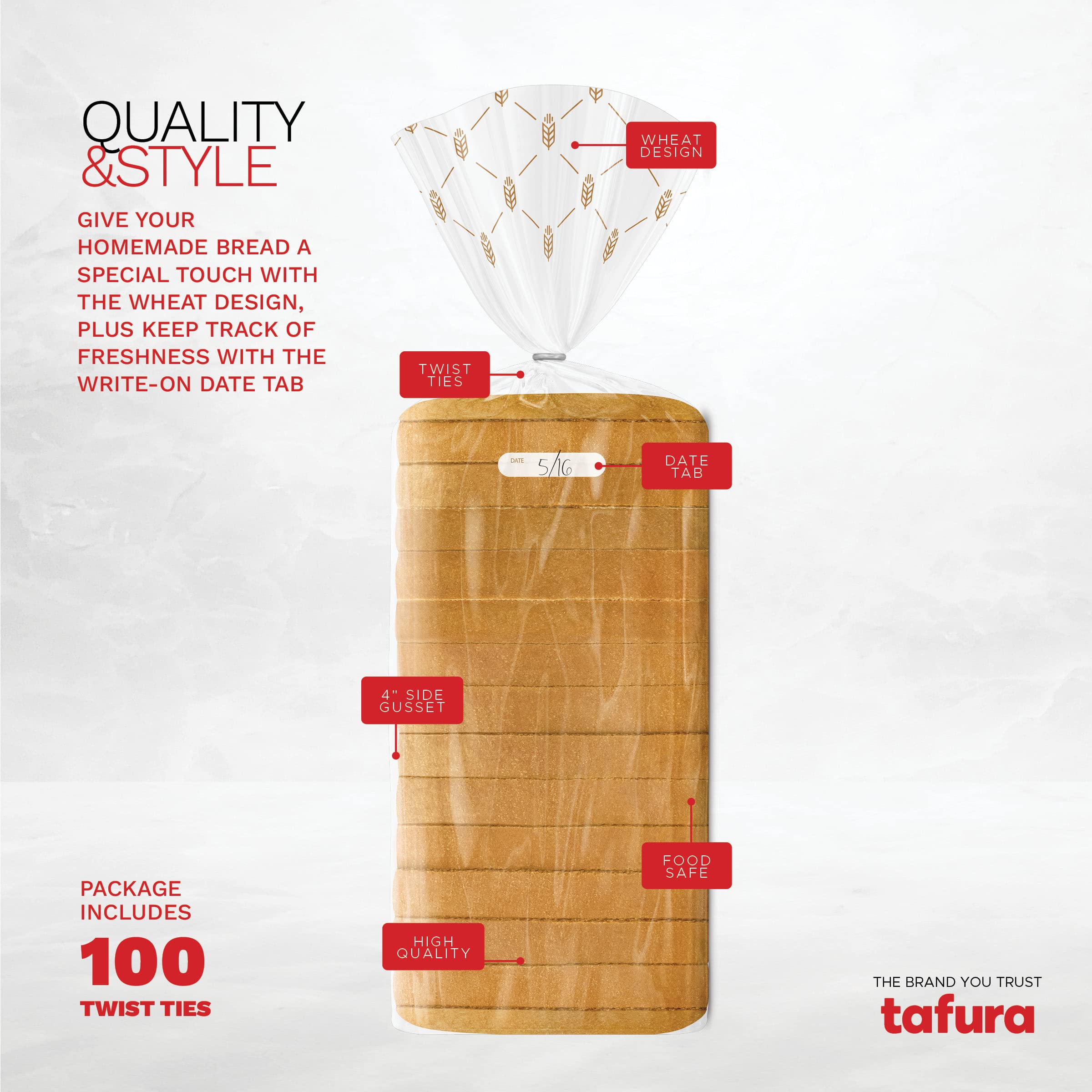 Tafura bread bags with twist ties for secure resealing and freshness