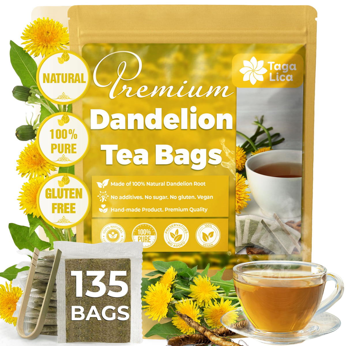 Tagalica dandelion root tea bags packaging emphasizes eco-friendly materials for greener choices