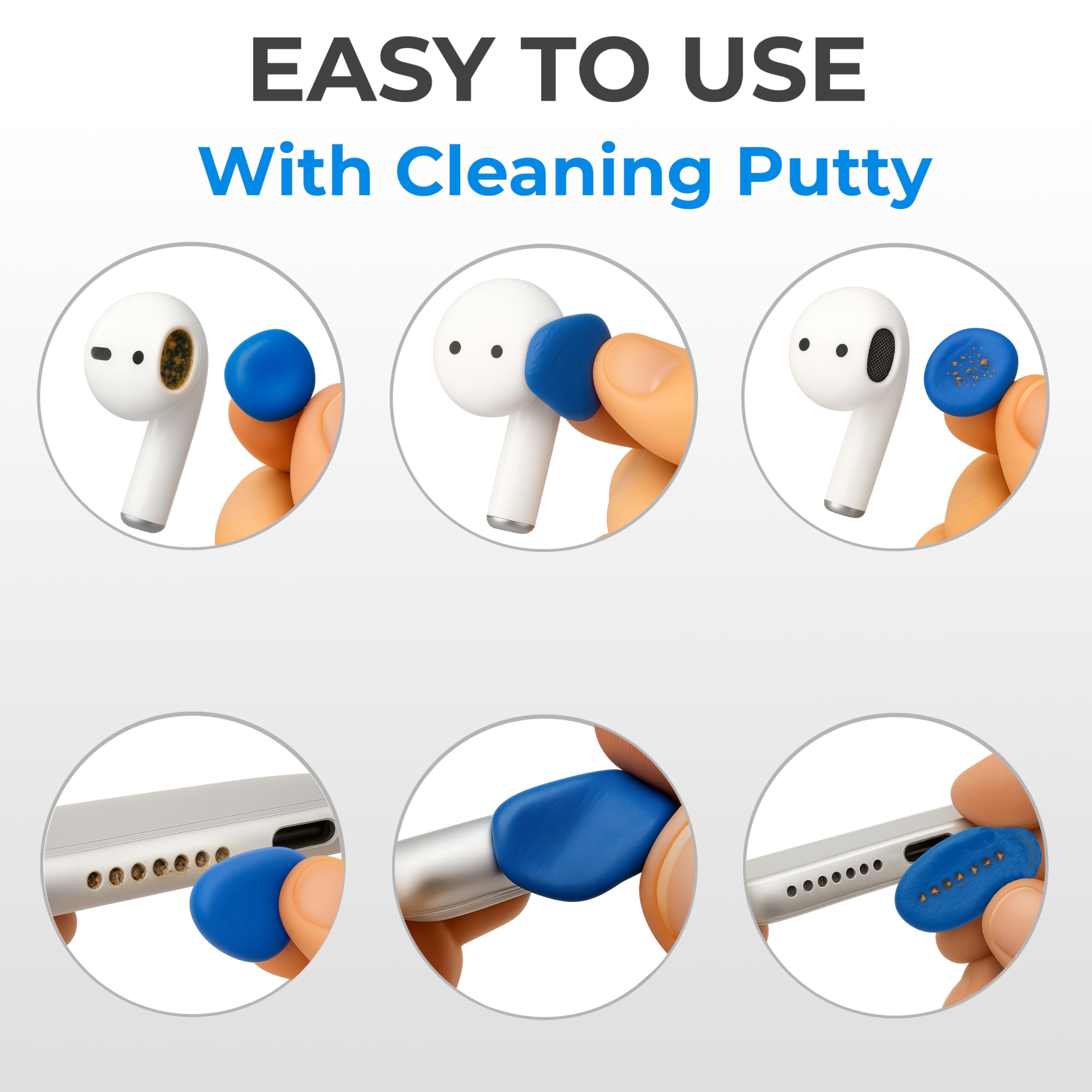Tagplus cleaning putty close-up for lifting dust and debris from earbuds and ports.