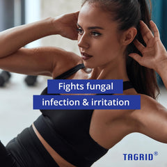 TAGRID soap close-up with tea tree oil drop emphasizes natural defense.
