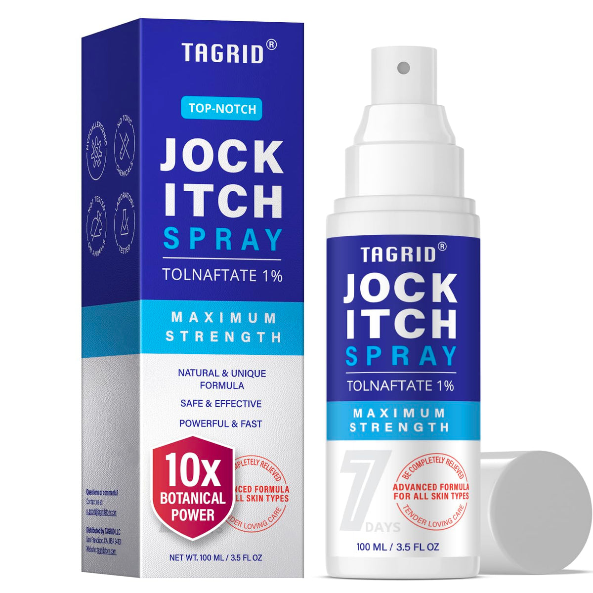 TAGRID Jock Itch Spray bottle shows fast-acting relief for home use