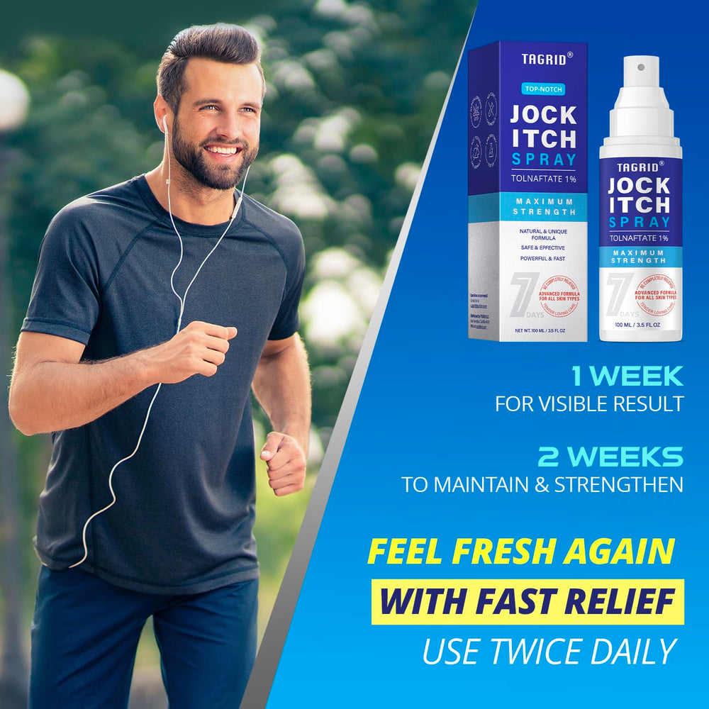 TAGRID Jock Itch Spray offers portable protection during travel or workouts