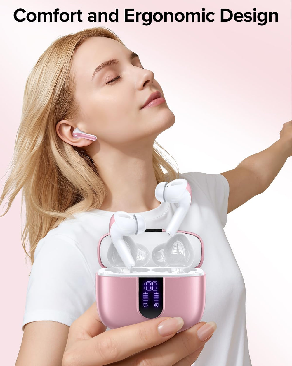TAGRY X08 battery life visual with case opens to reveal up to 60 hours of music