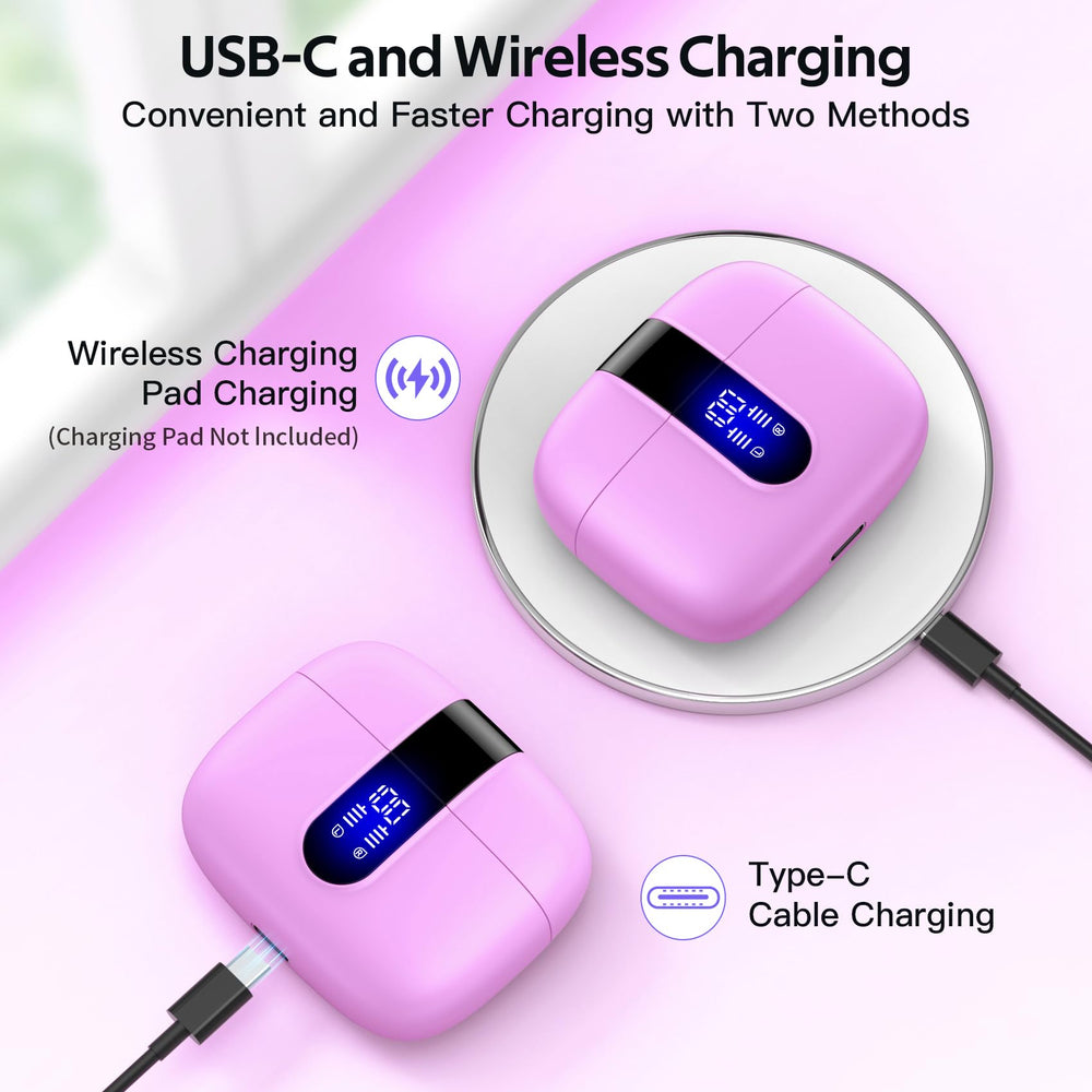 Front view of TAGRY X08 charging case with LED indicators