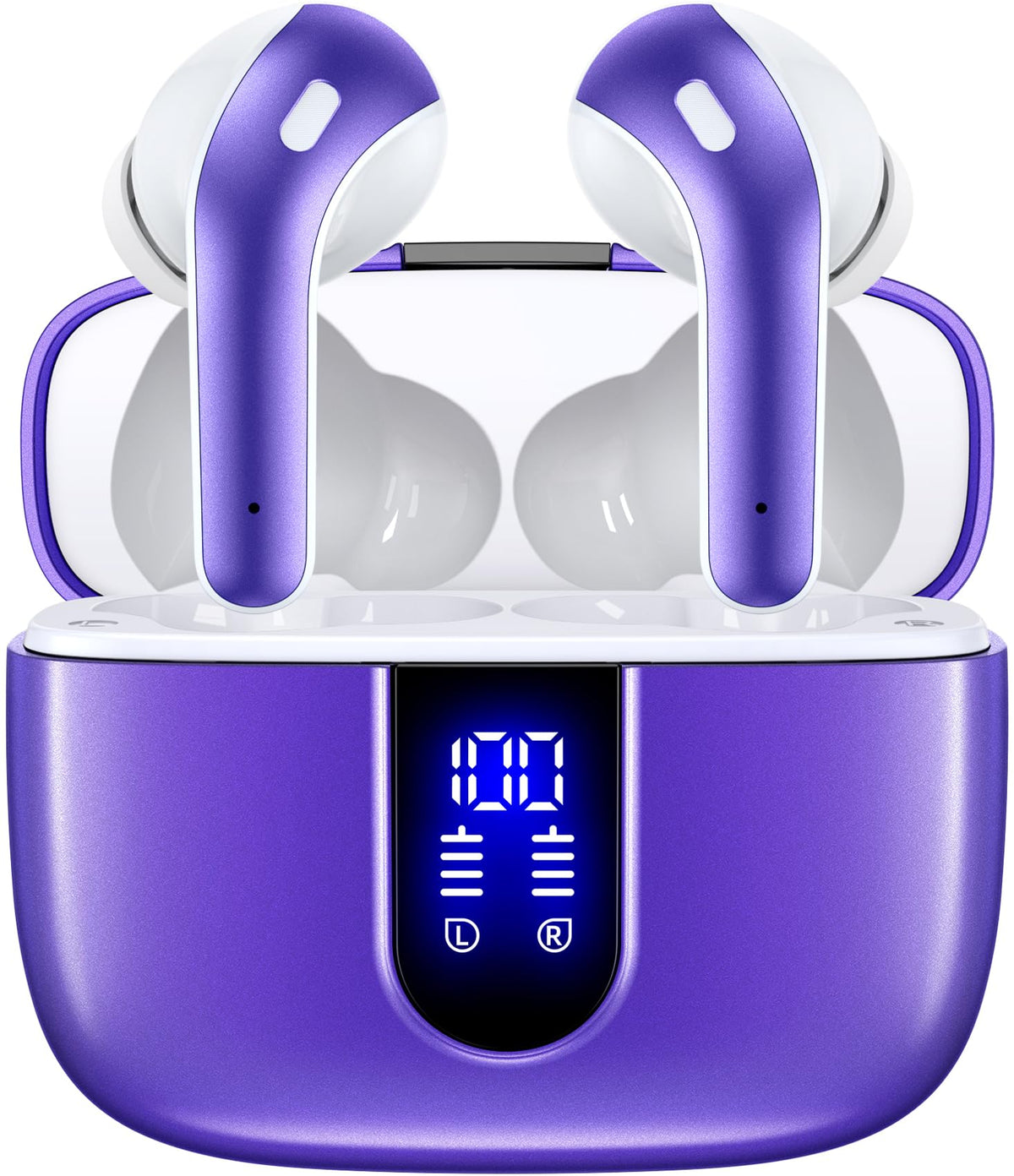 TAGRY X08 case LED display reveals charge status for case and earbuds, aiding quick power checks.