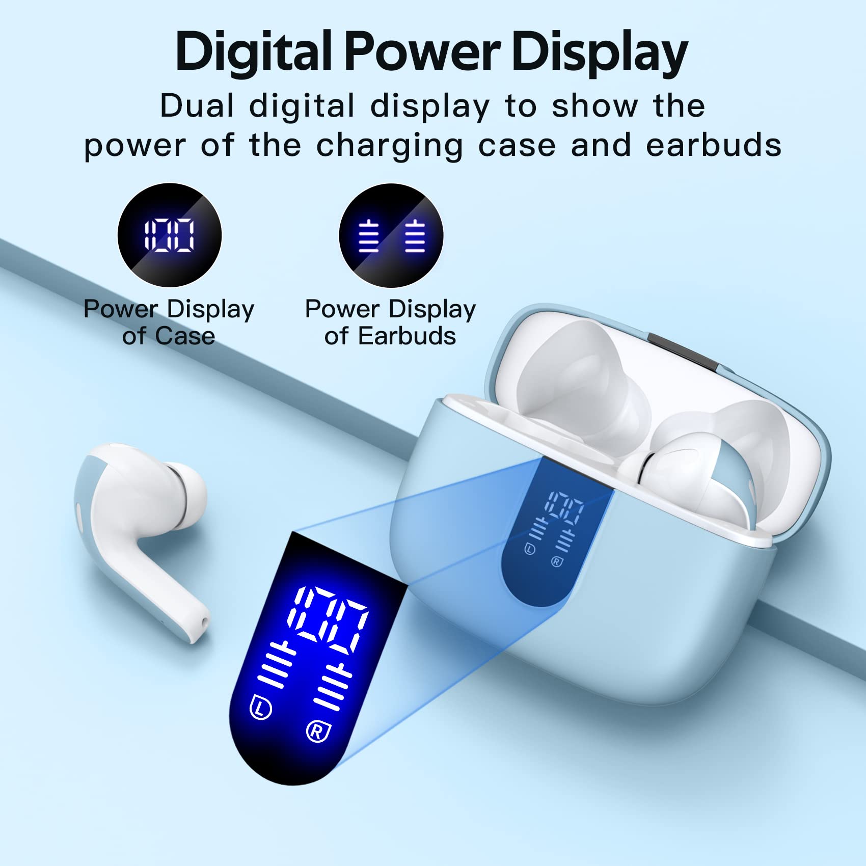 TAGRY X08 earbuds inside case ready for on-the-go power.