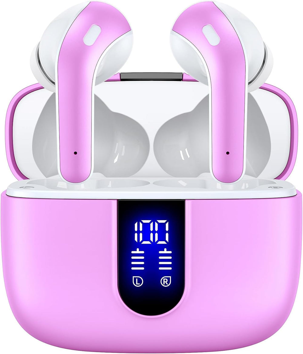 TAGRY X08 earbuds with LED display case showing battery levels