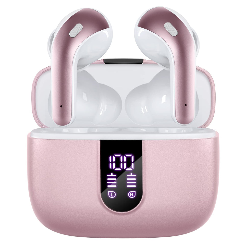 TAGRY X08 earbuds with LED display on case shows battery levels for quick power check