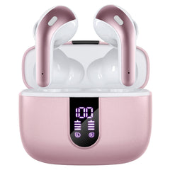 TAGRY X08 earbuds with LED display on case shows battery levels for quick power check