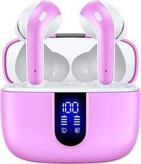 TAGRY X08 earbuds with LED display case showing battery levels