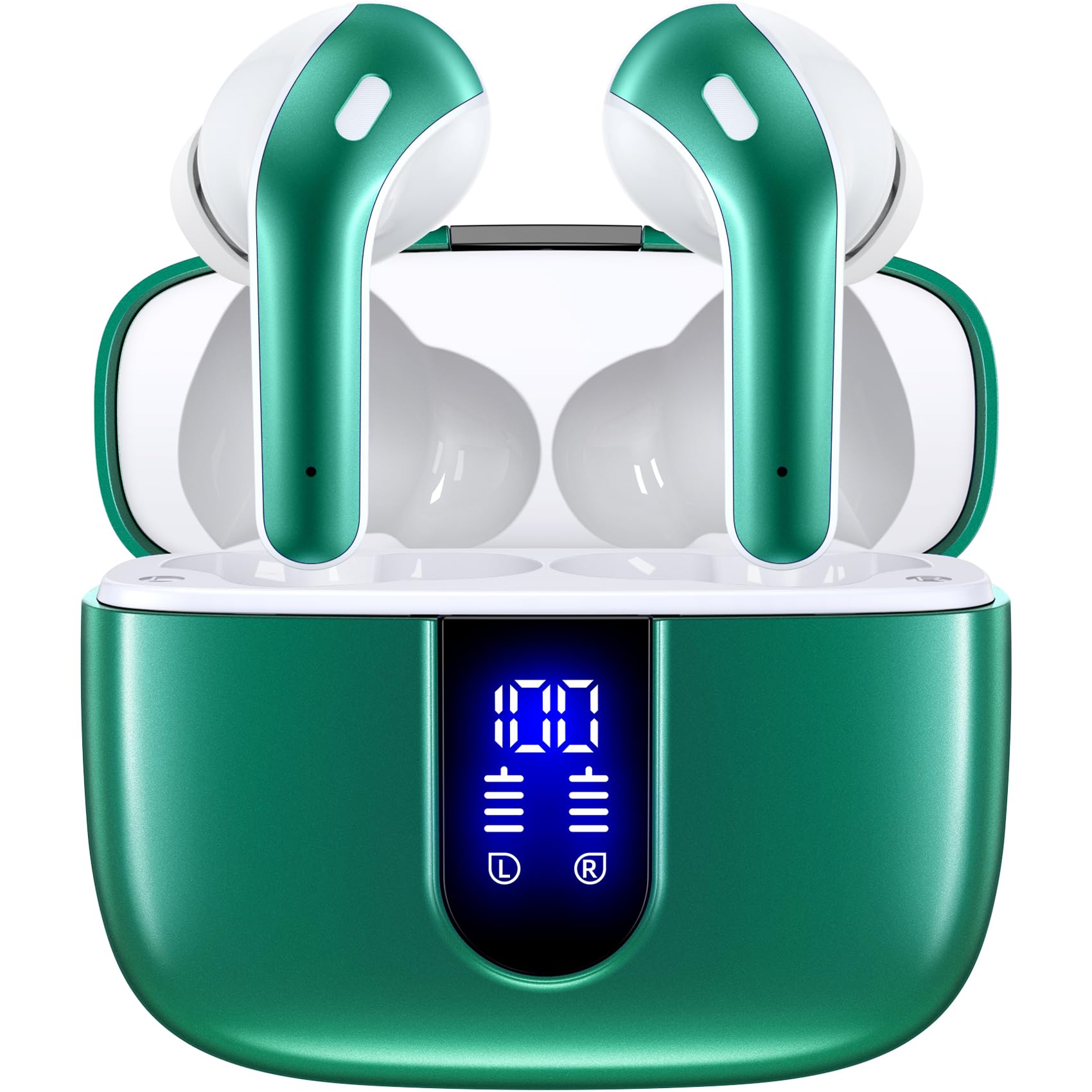 TAGRY X08 earbuds with LED power display on the charging case for quick battery checks
