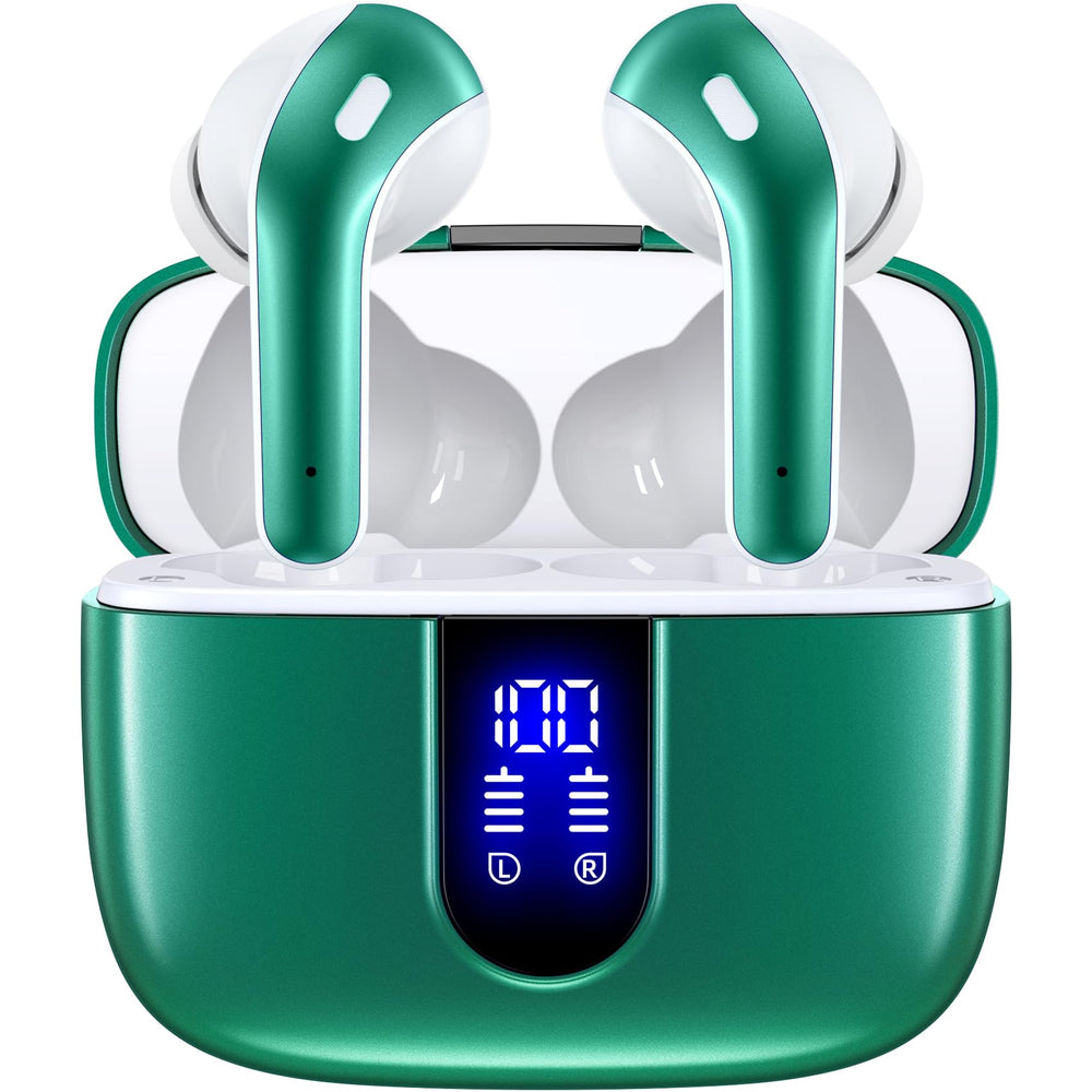 TAGRY X08 earbuds with LED power display on the charging case for quick battery checks