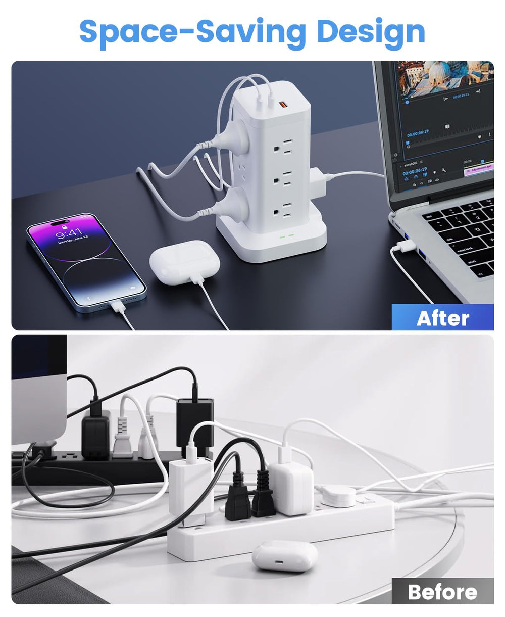 TAGZILO power strip tower protection against short circuits and overload.