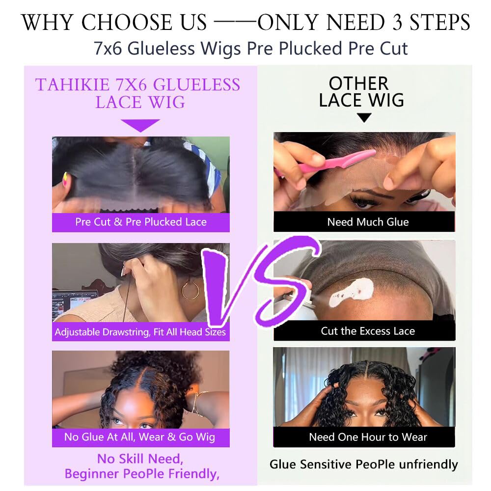 Tahikie glueless wig with pre-plucked hairline for quick, beginner-friendly wear.