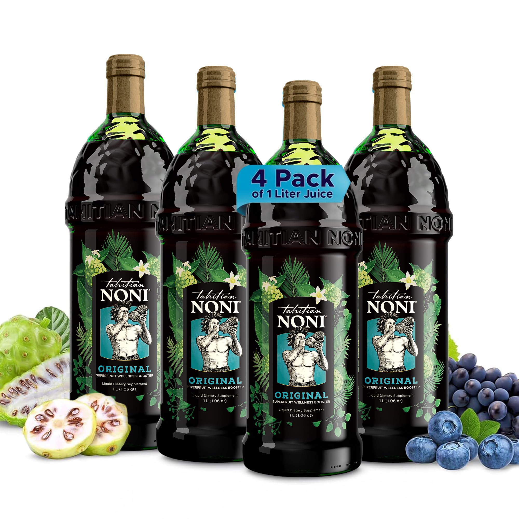 Tahitian Noni by Morinda bottle front highlighting 1L size for daily wellness.
