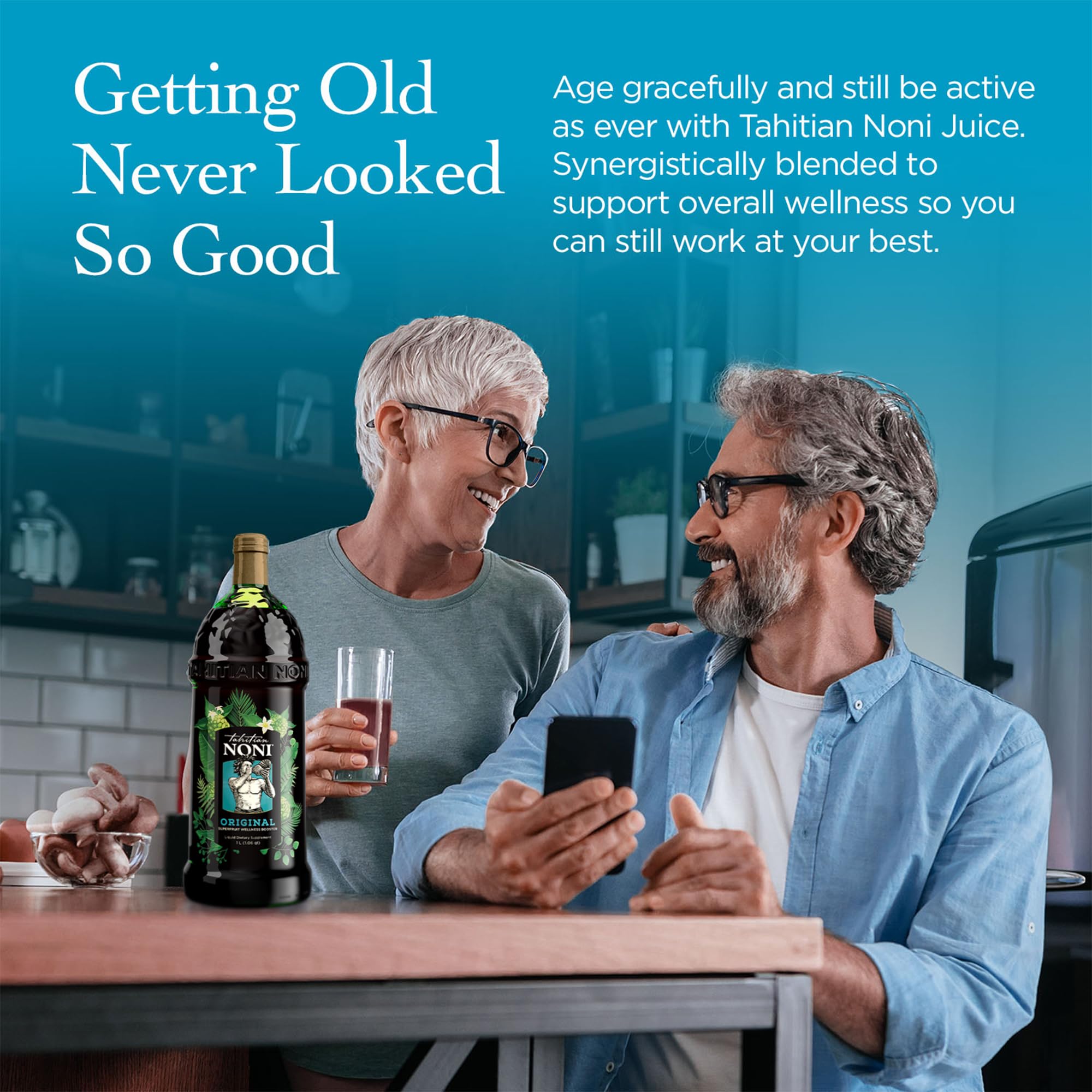 Tahitian Noni is poured into a glass for a refreshing daily drink.