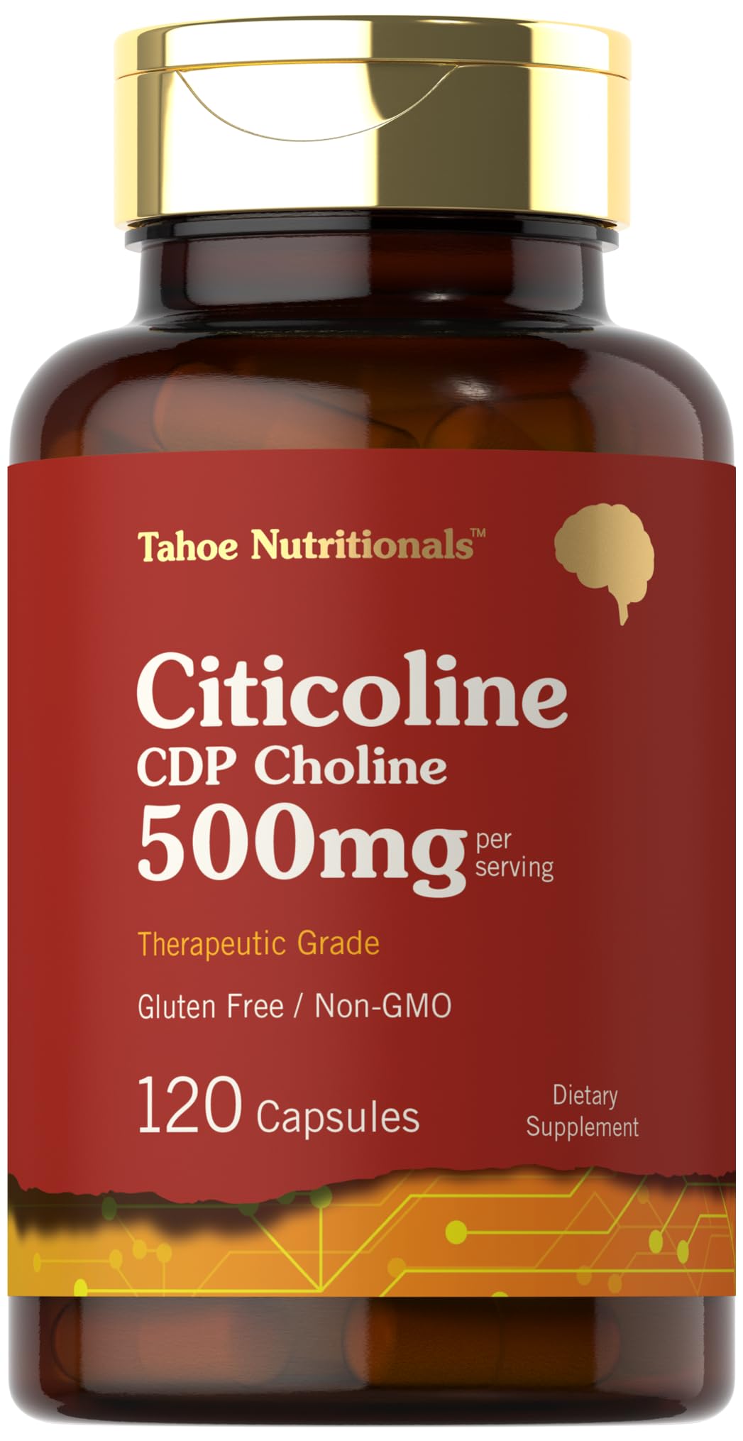 Tahoe Nutritionals Citicoline bottle front highlighting CDP choline 500 mg.