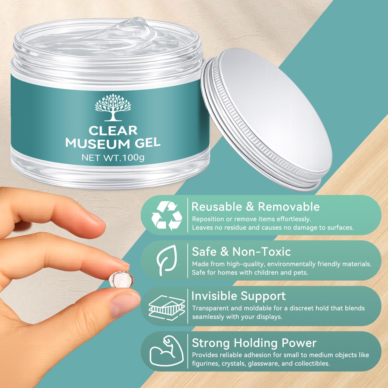 Tailgenci Clear Exhibit Gel helps prevent tipping from vibrations.