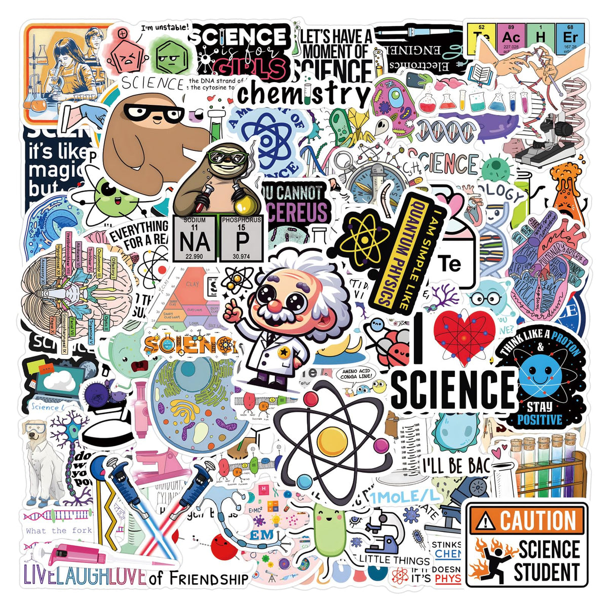 TaiLiHaile 110pcs science stickers pack for laptop decoration and inspiration.
