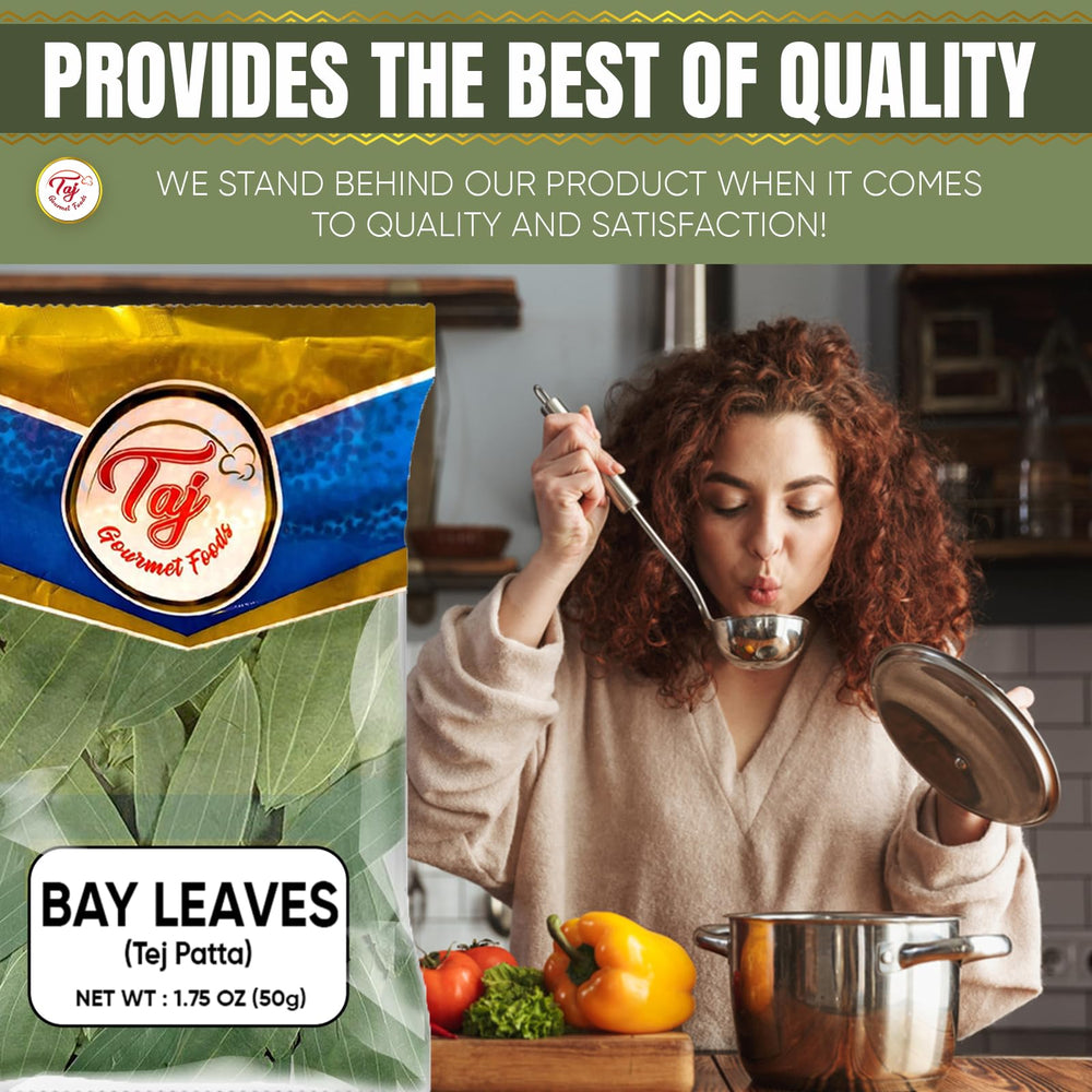 TAJ Gourmet Bay Leaves used in cooking for versatile seasoning