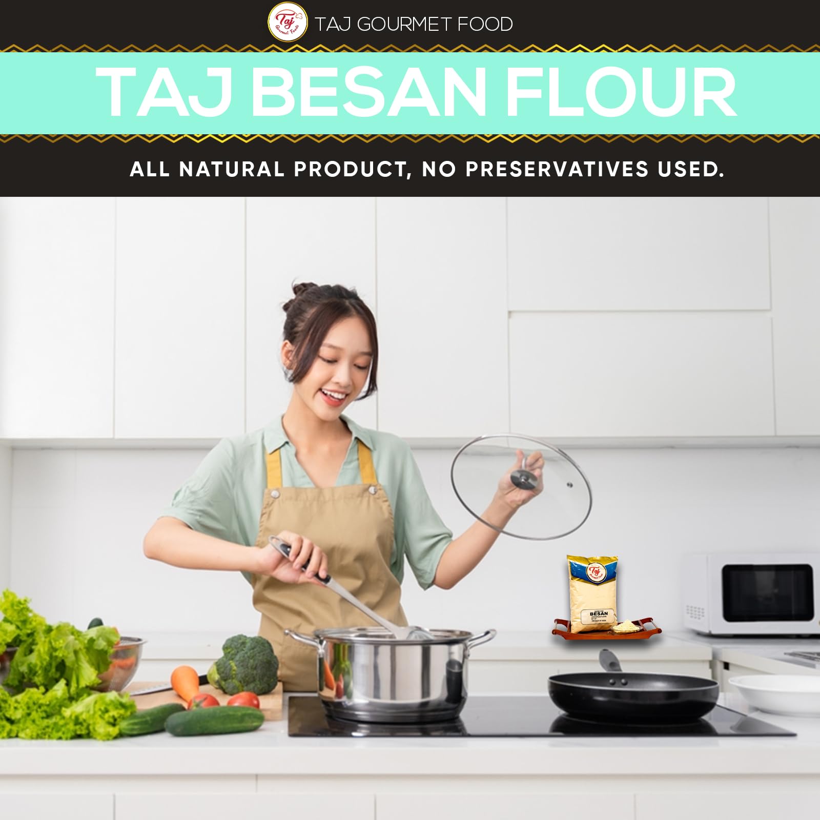 TAJ Besan flour ground chana dal powder for crisp batters.