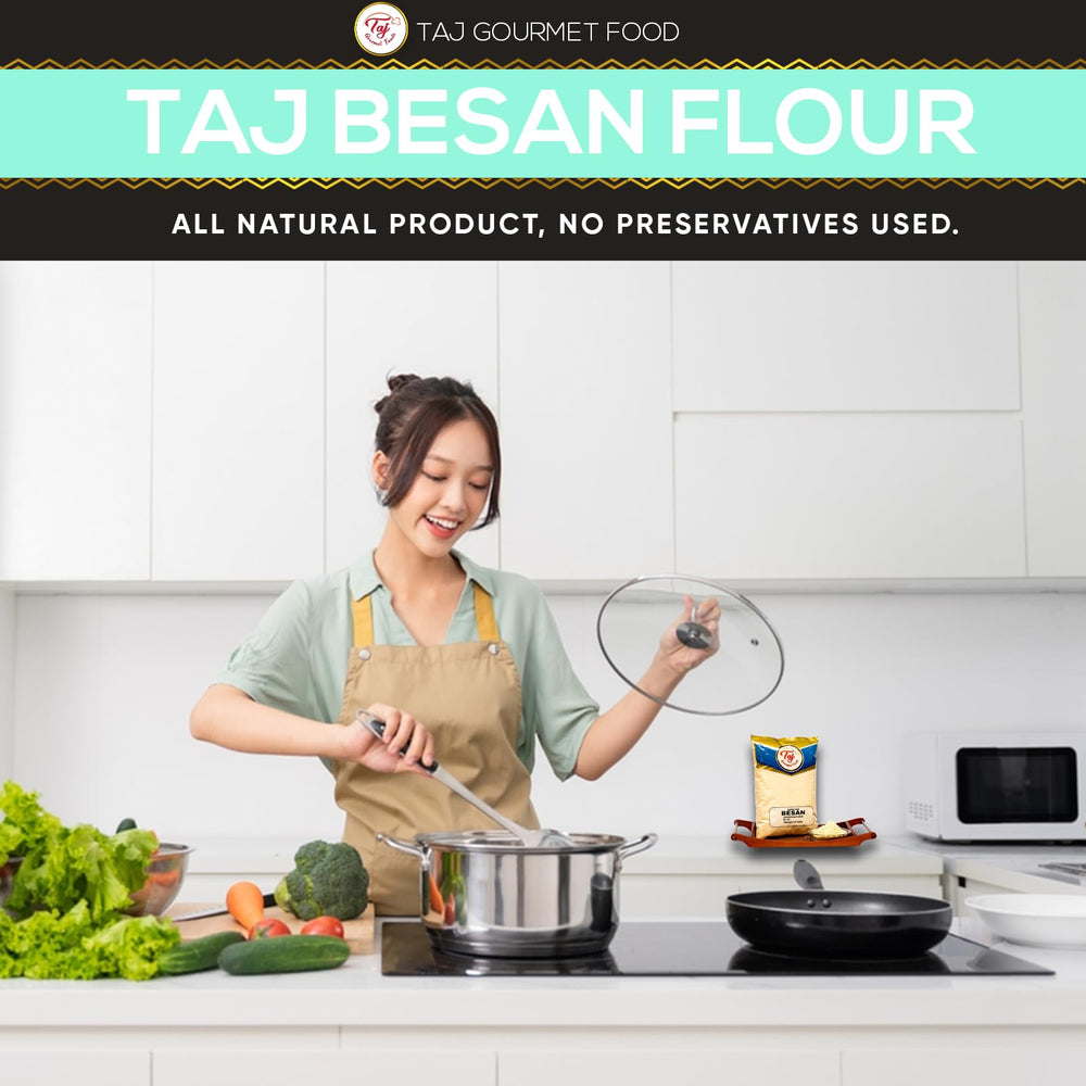 TAJ Besan flour ground chana dal powder for crisp batters.