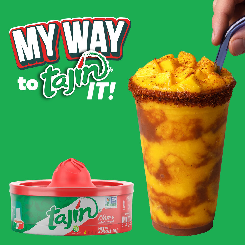 Tajin Classic Chile Lime Rimmer dust on smoothie rim