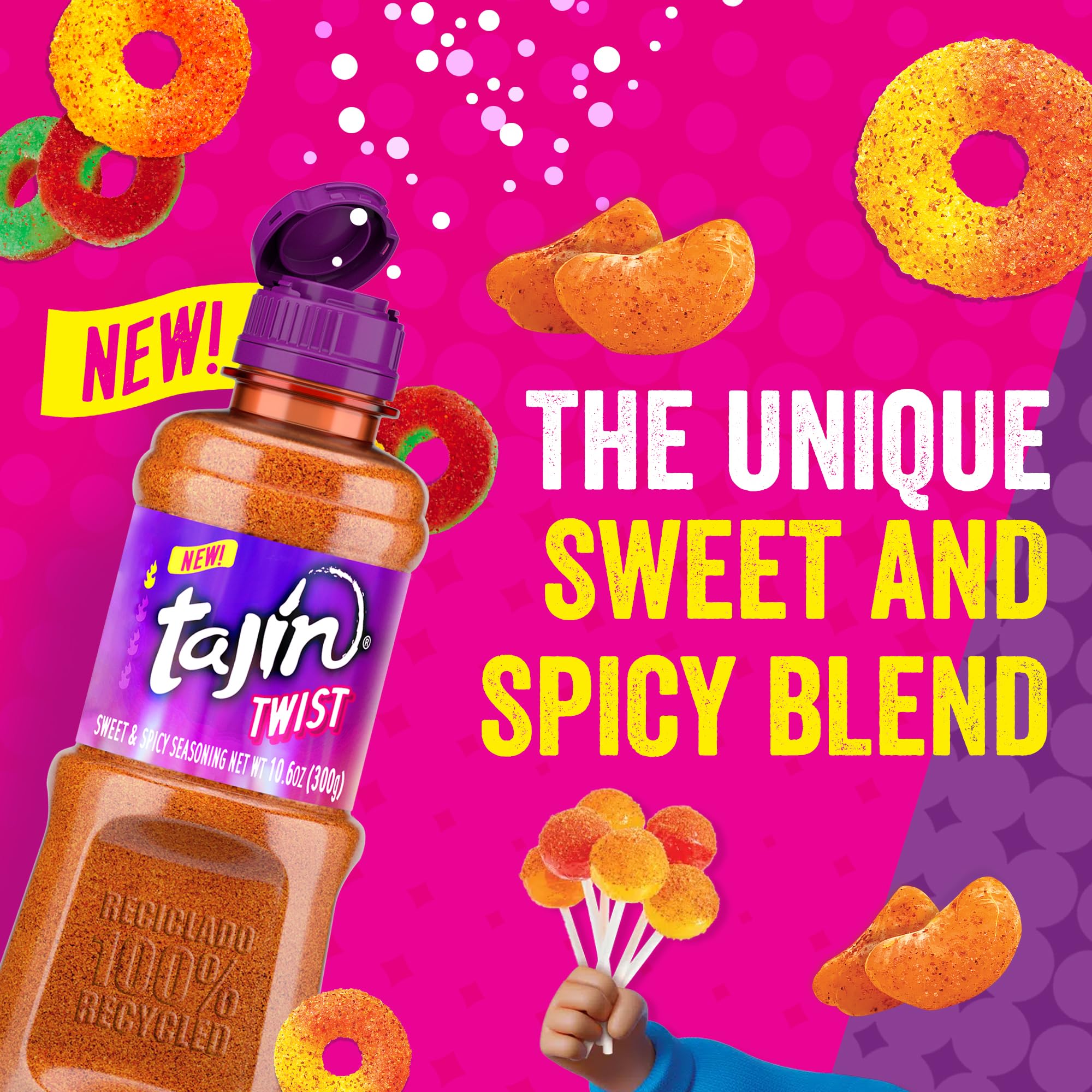 Tajín Twist on gummies and lollipops creates a playful zing.