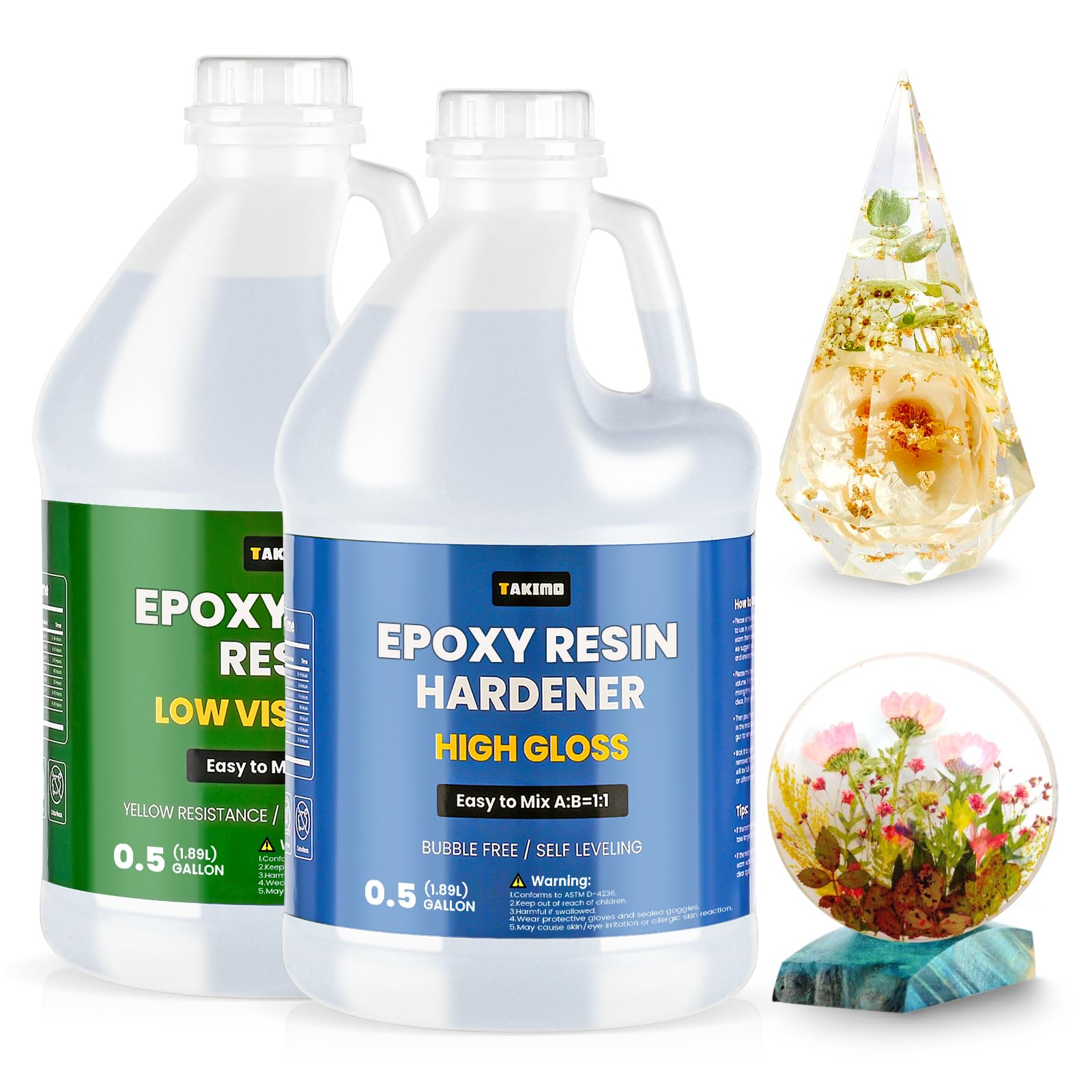 TAKIMO 1-gallon crystal-clear resin bottle pour for a flawless, glass-like finish