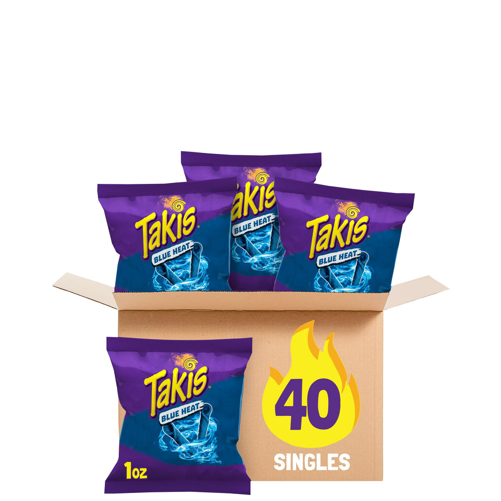 Takis Blue Heat rolls pack front view highlighting bold flavor for game night