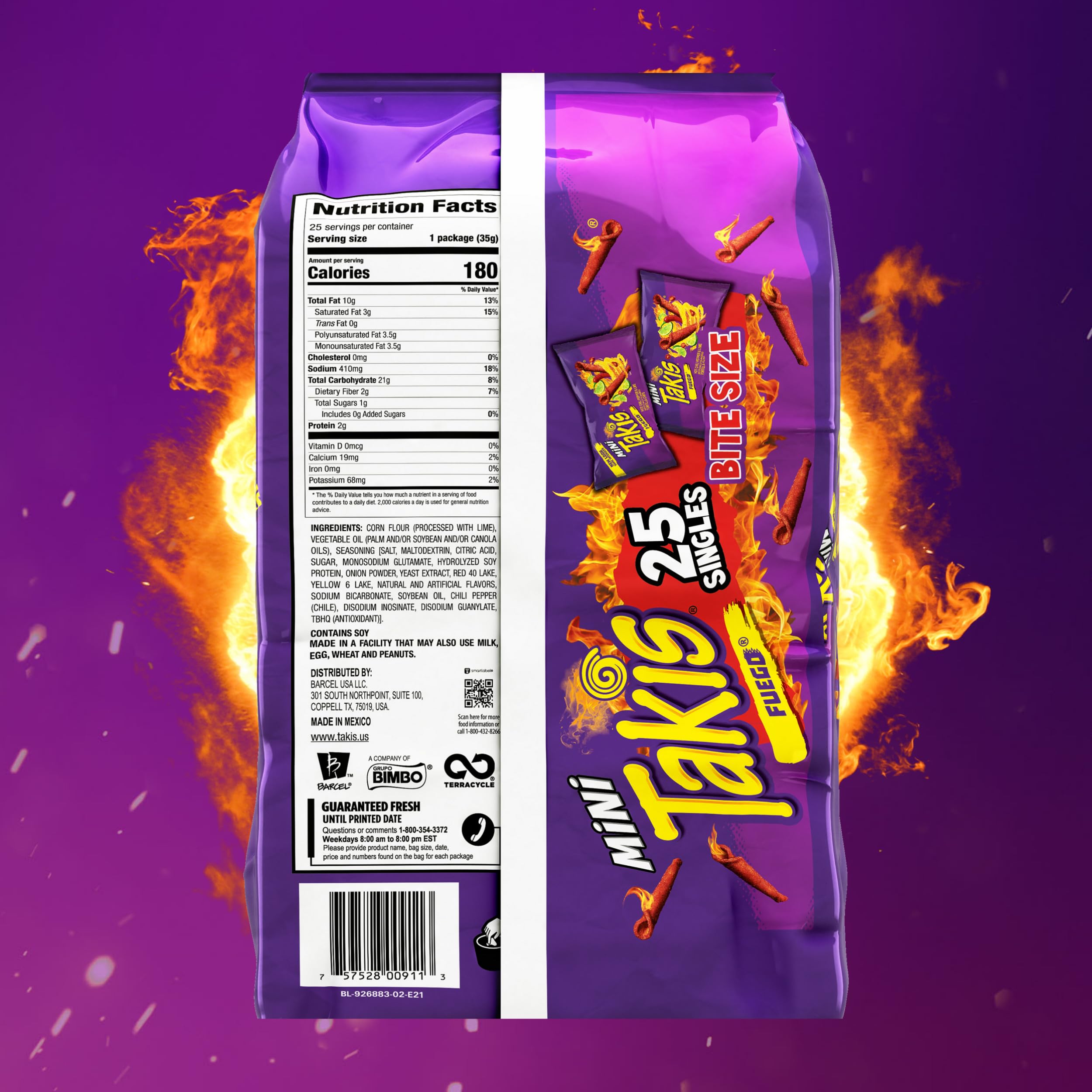 Takis Fuego mini bite-size chips closeup shows extreme heat and lime zing for bold cravings.